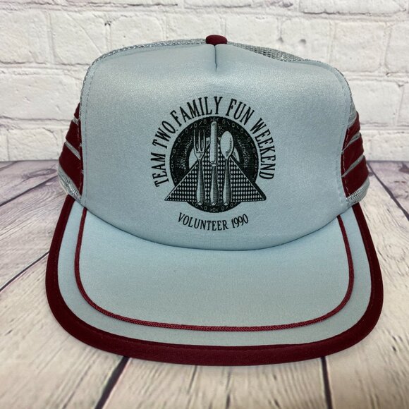 Vintage Trucker hat Mesh Cap Snapback Gray Maroon 3 Stripes Team Two Family 1990 - Picture 5 of 8